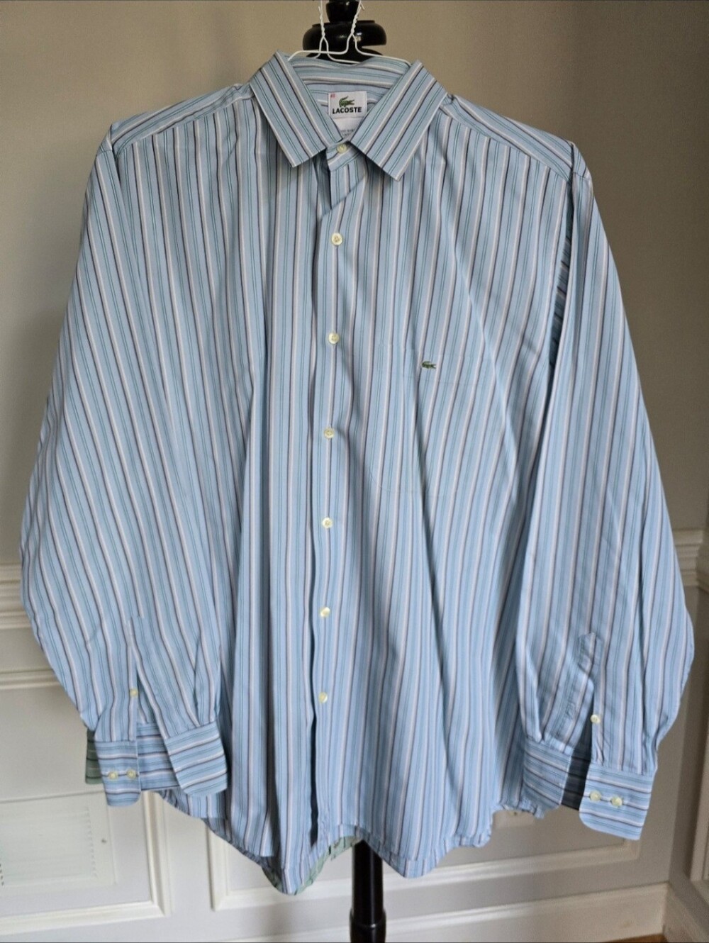 Bundle 2 Lacoste Men’s Blue and Green Striped Button-Down Shirt Size 45 - Picture 2 of 7